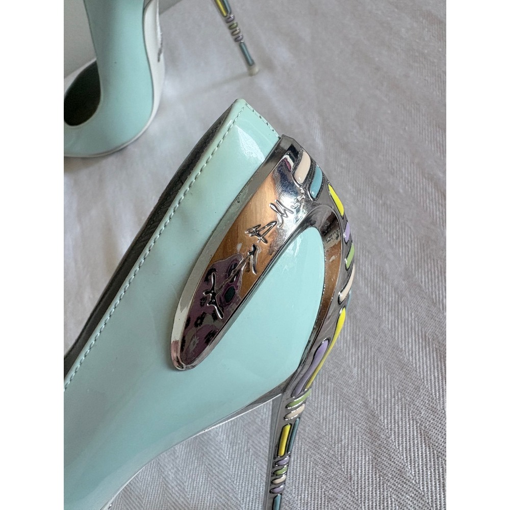 Gimmy Baldinini Patent Leather Pointed Toe Enamel Cage Heel Stiletto Pumps 37 - Picture 6 of 16